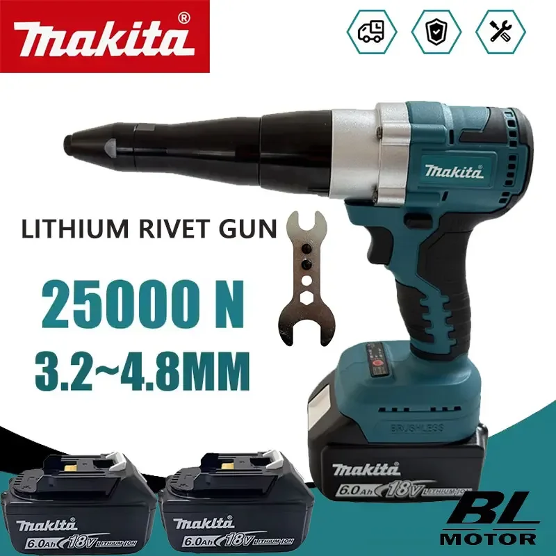 Power Tools Jack - Бесщеточный электрический заклепочник Makita 25000N, аккумуляторный,